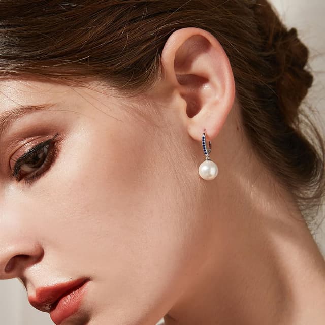 Detalle de jiamiaoi Perlenohrringe Silber 925 mit hängender Perle (8–13 mm) und Klappverschluss für Damen