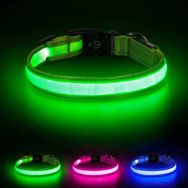 Detalle de Sugiifamy Light Up Dog Collar (Green, M) with USB Rechargeable LED Tube and Reflective Stitches
