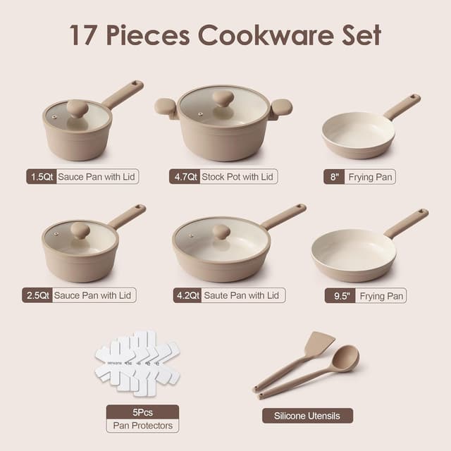 Detalle 2 de SENSARTE Ceramic Nonstick Cookware Set 17pc