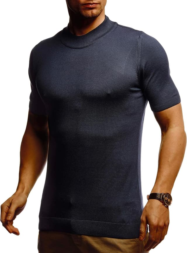 Detalle 2 de Leif Nelson LN7430 : t-shirt d’été homme à col rond, coupe ajustée en maille fine (blanc/noir)