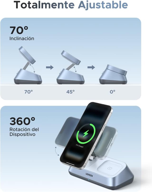 Thumbnail 6 de UGREEN MagFlow Qi2 25W cargador inalámbrico 3 en 1
