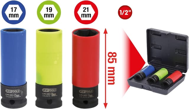 Detalle 2 de KS Tools 515.1070 1/2" Alu-Felgen Kraft-Stecknuss-Satz (3-teilig) für Radmontage und -demontage