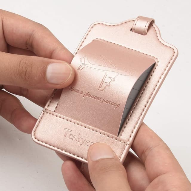 Detalle 2 de Teskyer 3 Pack PU Leather Luggage Tags with Name ID Card (noticed, durable travel accessories)