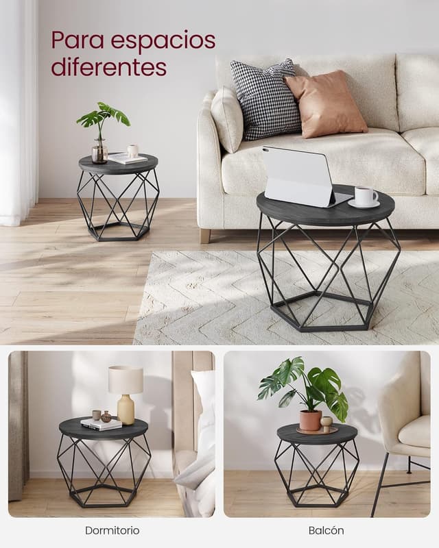 Detalle 2 de VASAGLE Juego de 2 Mesas Auxiliares Redondas 🪑 Negro LET040B22