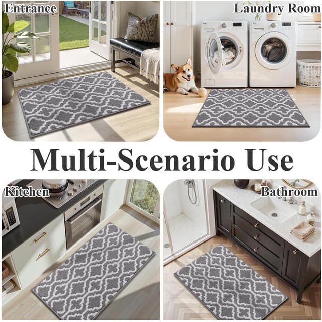 Detalle de SHACOS Grey Indoor Washable Door Mat (50 x 80 cm) – Dirt Trapper Non-Slip Entry Mat