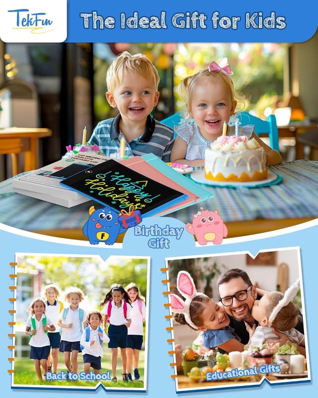 Detalle de TEKFUN Kids Toys 2-Pack 8.5in LCD Writing Tablet with 4 Stylus (Erasable Doodle Board)