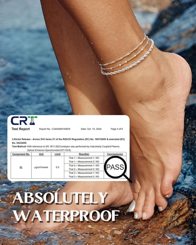 Detalle de CASSIECA Silber/Gold Fußkettchen Set (925 Sterling Silber) – verstellbar, stapelbar, wasserfest