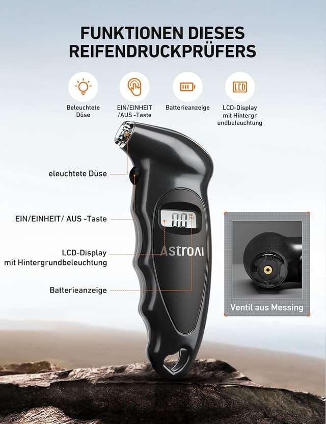 Detalle 2 de AstroAI Reifendruckprüfer 150 PSI, digital