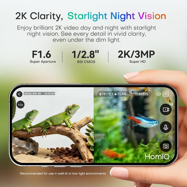 Detalle 2 de HomiQ 3MP 2K Aquarium & Terrarium Pet Camera with magnetic install and close-focus lens