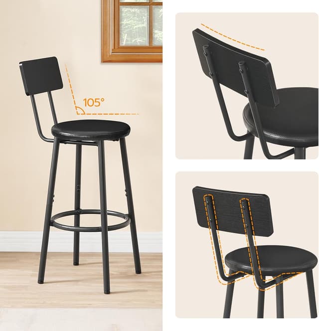 Detalle de HOOBRO Set di 2 sgabelli da bar con schienale, seduta imbottita e poggiapiedi EBK31BY01G1