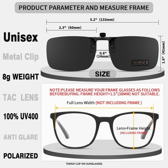 Detalle de TEMSO clip on sunglasses UV400 8g