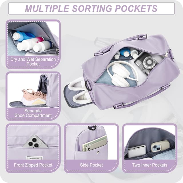 Detalle de WEPLAN Sport-Duffelbag mit Nassfach & Schuhfach (Handgepäck) – Lila