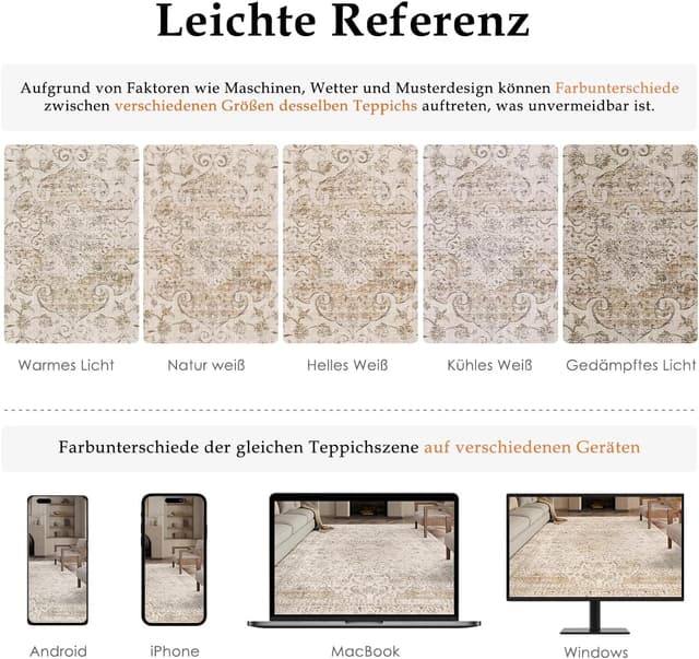 Thumbnail 1 de HUGEAR Waschbarer Beige Vintage Teppich 60x90cm