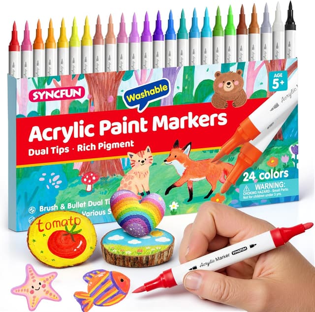 Detalle de SYNCFUN 24 Washable Acrylic Paint Markers with Dual Tips for crafts and DIY
