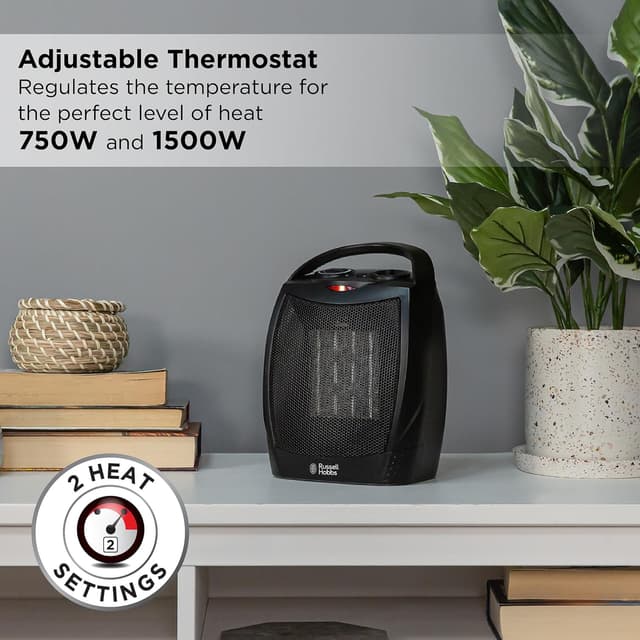 Detalle de Russell Hobbs RHFH1006B 1500W PTC Ceramic Space Heater (Black) – Portable with Adjustable Thermostat