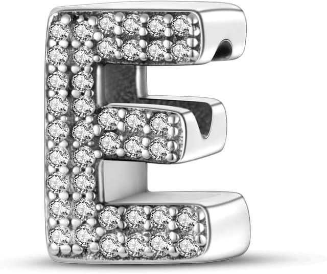 Detalle de KUNSIR Charm-Anhänger „A“ bis „Z“ aus 925 Sterling Silber mit Zirkonia – passend für europäische Armbänder und Halsketten