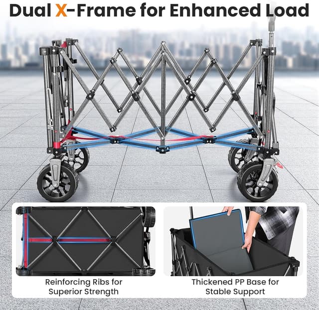 Detalle de 240L Festival Trolley on Wheels Heavy Duty Folding Wagon (rear-opening, 160kg load) – Black