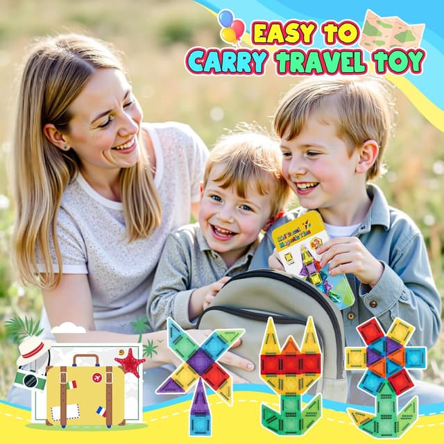 Detalle de Mini Travel Magnetic Tiles Set 43 pcs for Toddlers 🧩
