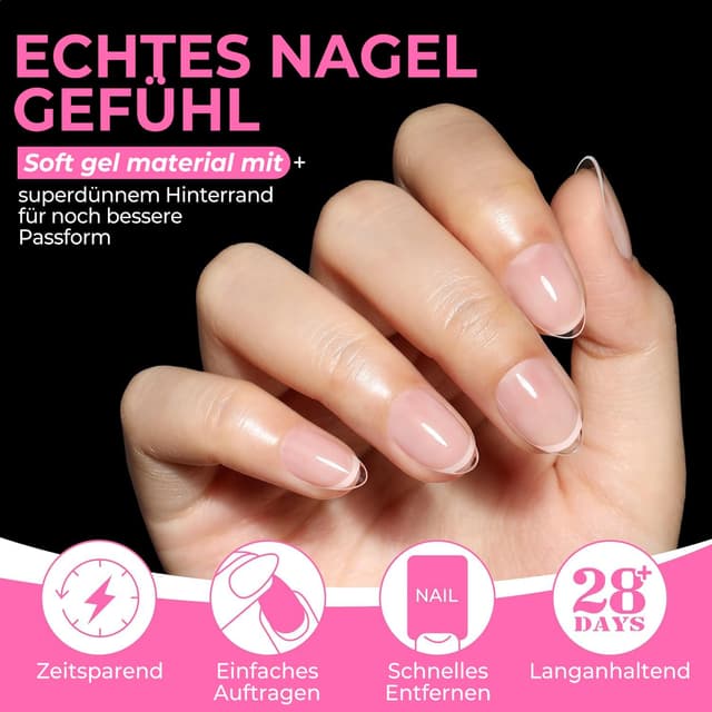 Detalle de UNA GELLA kurze Mandel Nageltips für Gelnägel – 216 Stück in 12 Größen (Soft Gel, Press-on Full Cover)