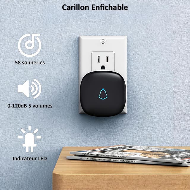 Detalle de SECRUI Sonnette sans fil extérieur étanche avec 2 récepteurs + 1 émetteur à pile, 58 mélodies, 5 niveaux de volume (jusqu’à 120 dB)