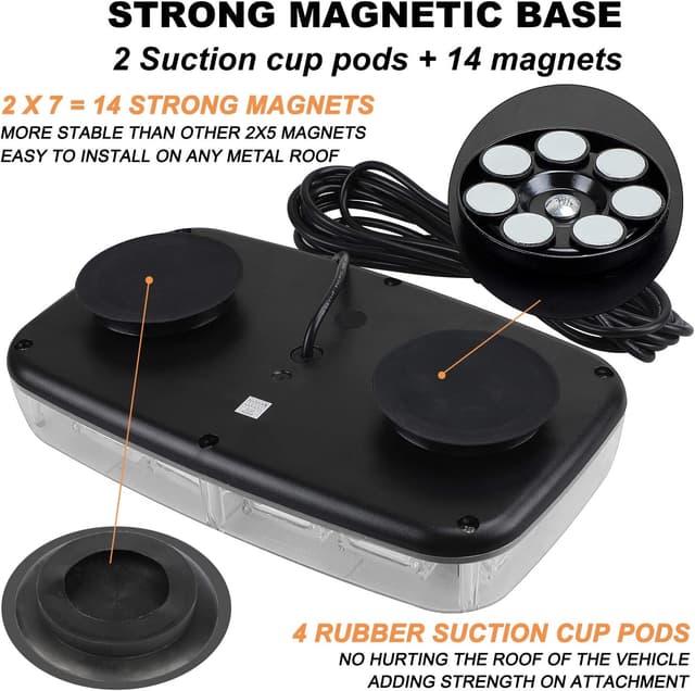 Detalle de ASPL 2pcs 48LED Roof Top Strobe Lights with Magnetic Base (12–24V) – Amber/White Emergency Warning Bar