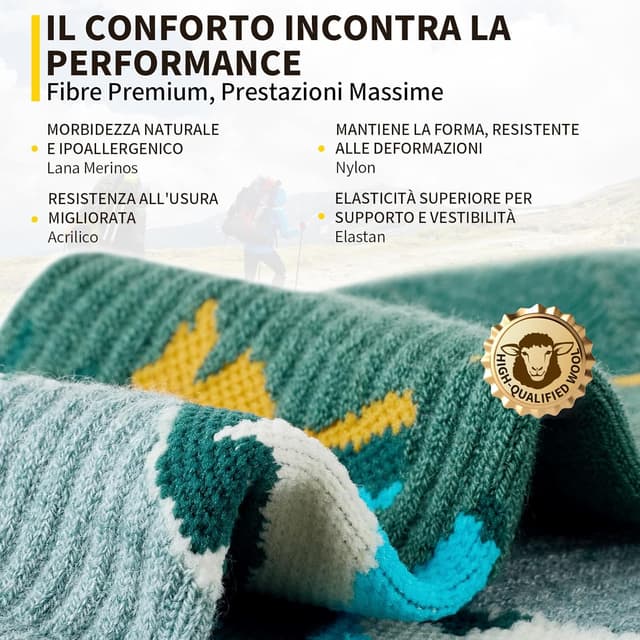 Detalle de CAMBIVO Calze trekking in merino lana con supporto anti vesciche (uomo/donna), 2 paia