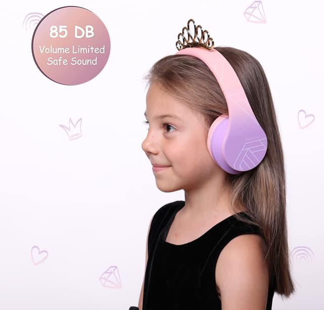 Detalle de PowerLocus P2 Kids Wireless Over-Ear Headphones (85dB volume limit, Bluetooth 5.0, mic, microSD/TF, foldable)