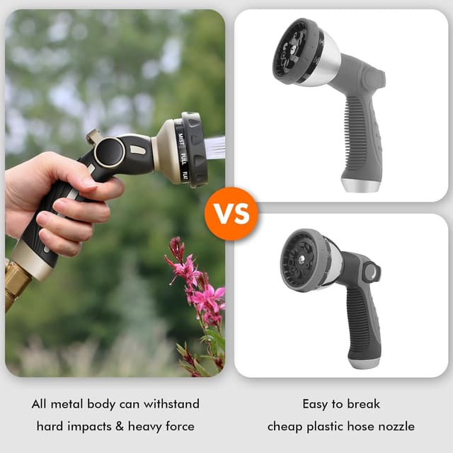 Detalle de RESTMO Heavy Duty Metal Hose Nozzle Sprayer with Thumb Control and 9 Spray Patterns