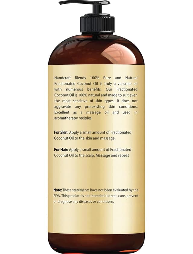 Detalle de Handcraft Blends Fractionated Coconut Oil (16 fl oz) — 100% Pure & Natural Carrier Oil for Skin, Hair & Massage