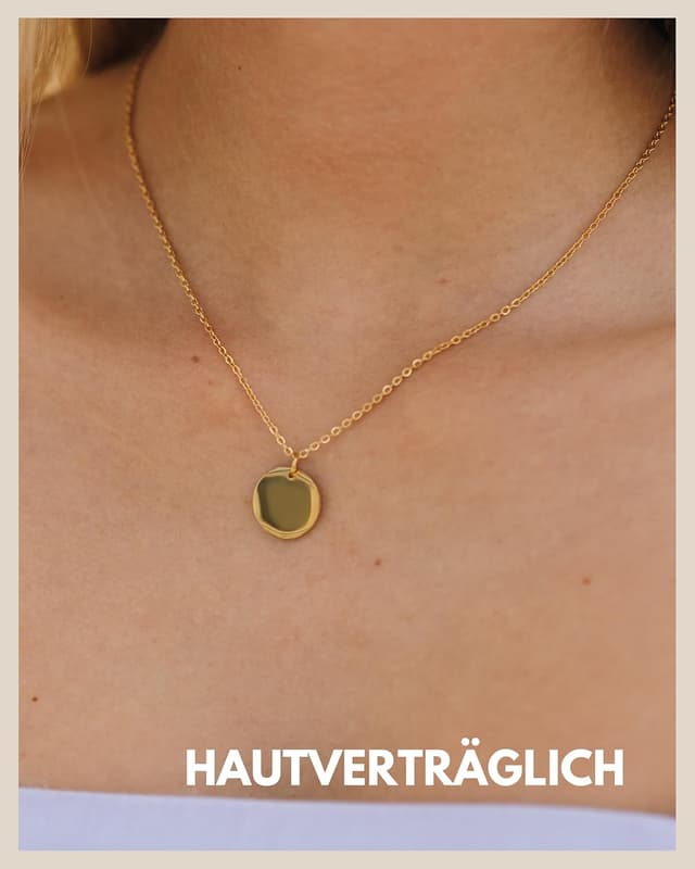 Detalle 2 de GD GOOD.designs Damen-Halskette mit Coin-Anhänger – wasserfest aus Edelstahl, mit Kreis-Design in Gold, Silber oder Roségold