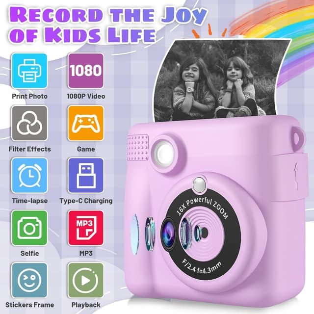 Detalle 2 de Instant Print Camera for Kids 1080P 32GB SD Card