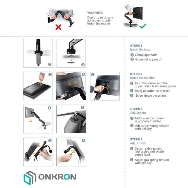 Detalle de Onkron G80-BLK soporte de brazo articulado para monitor 13-32" con resorte de gas y VESA 100x100