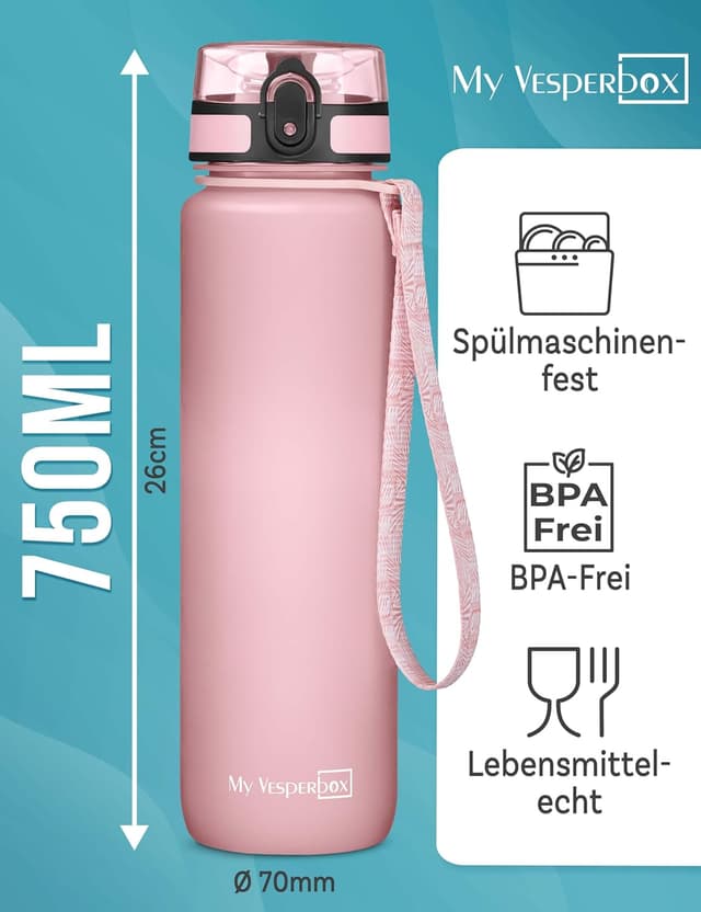 Detalle 2 de My Vesperbox® Kinder-Trinkflasche 750 ml – auslaufsicher auch bei Kohlensäure, aus Tritan