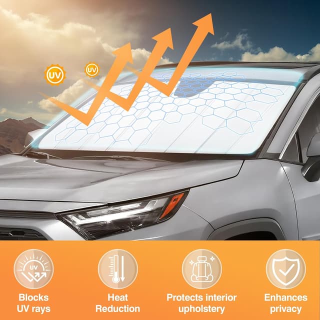 Detalle de KUST Windshield Sun Shade for Mazda CX-5 (2018–2025) — Foldable UV Sun Visor with Aluminum Film