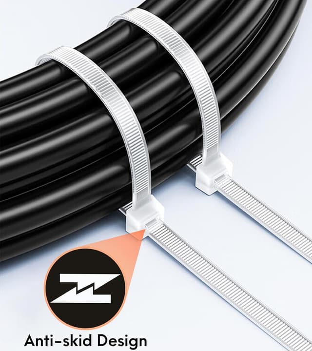 Detalle 2 de Menylon Clear Cable Ties 300mm x 7.6mm (50-pack) heavy-duty long white zip ties