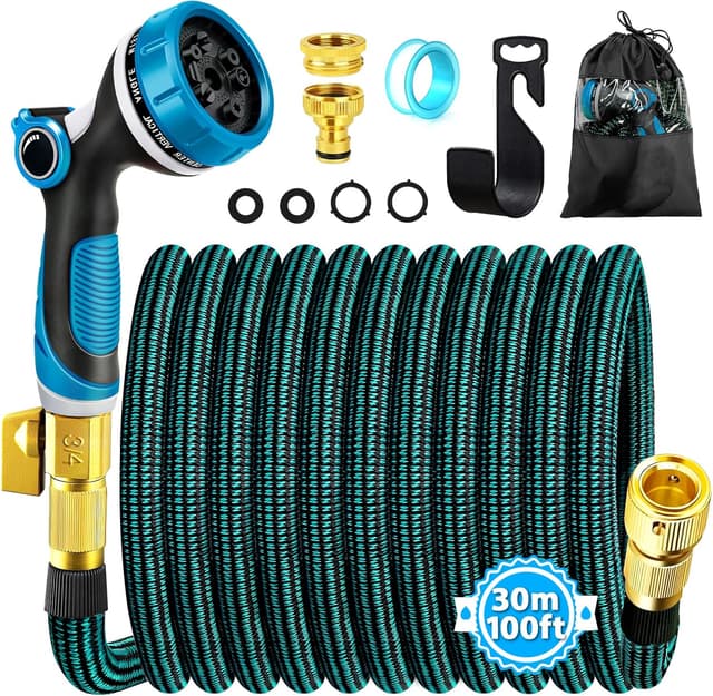 Detalle de Viosmut Expandable Garden Hose Pipe 30m (100ft) with 10-mode Spray Gun and Retractable Design