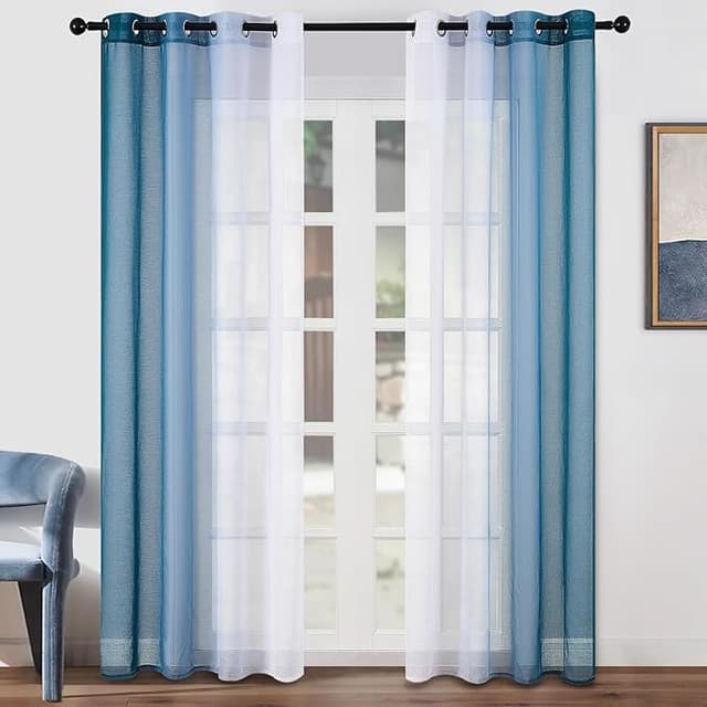 Imagen de Topfinel Cortinas de Cocina Visillos Azules 🌿 140x160cm en OfertitasTOP