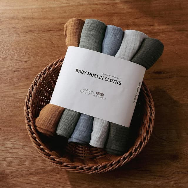 Detalle de Musselintücher für Baby-Musselinquadrate: 5er-Pack atmungsaktive Mullwindeln & Wickeldecken (60 x 60 cm)