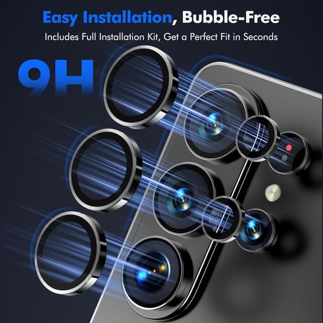 Detalle de Jurqqer Camera Lens Protector for Samsung Galaxy S26 Ultra – 9H Sapphire Glass, AR anti-reflective, bubble-free fitting (black)