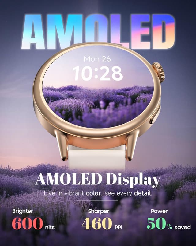 Detalle de TOOBUR Petite Smart Watch for Women (Beige), 37 mm AMOLED Fitness Tracker with Step/Sleep/HR