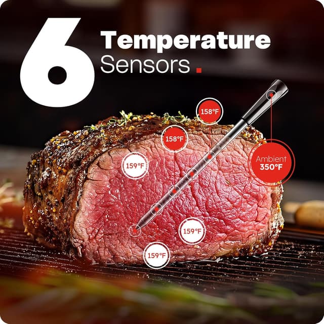 Thumbnail 1 de Smart Wireless Meat Thermometer with Ultra-Thin Probe 6-Sensor Accuracy