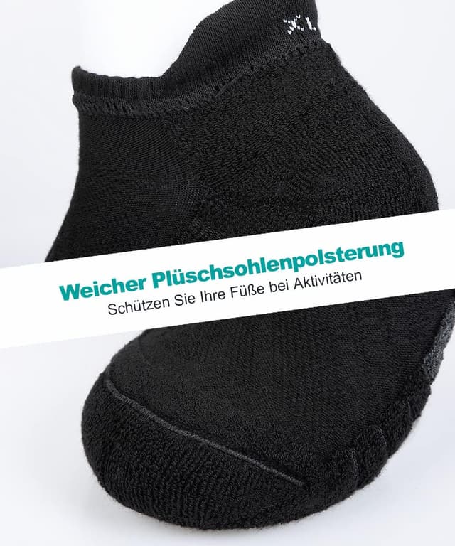 Detalle de anqier 6 Paar Sneaker-Socken atmungsaktiv aus Baumwolle – kurz, leicht gepolstert (Schwarz/Weiß/Grau)