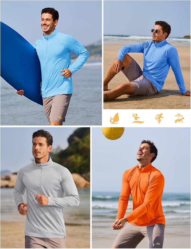 Detalle de TACVASEN Herren UV-Schutz Langarm-Rashguard mit 1/4-Reißverschluss (UPF 50+)