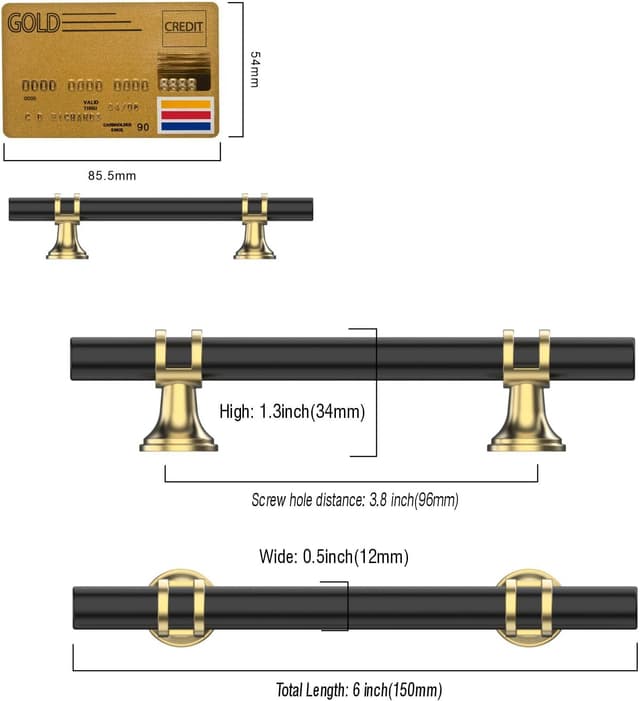 Detalle 2 de Amerdeco maniglie mobili nero e oro 10 pezzi