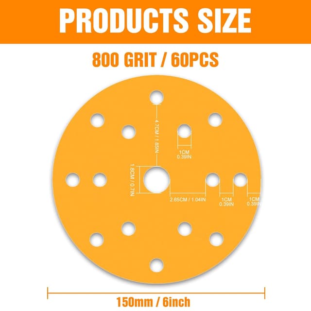 Detalle 2 de KONGMING 60 Stück Schleifpapier 150 mm Klett Körnung 800 mit 15 Löchern für Exzenterschleifer