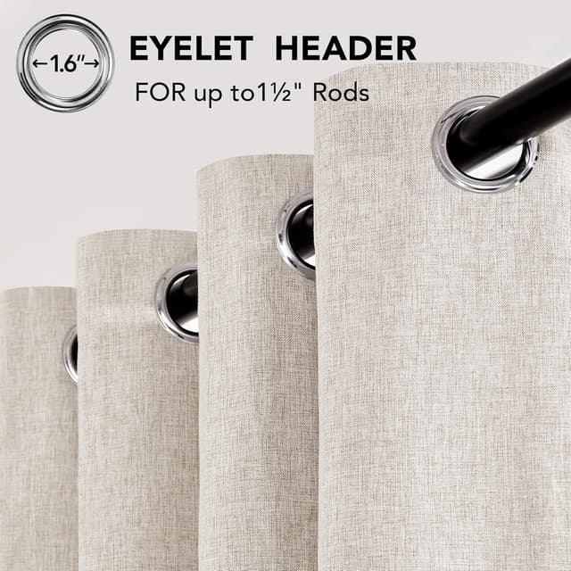 Detalle de Deconovo Total Blackout Faux Linen Eyelet Curtains (Pale Khaki) – 1 Pair, W66 x L72 inch