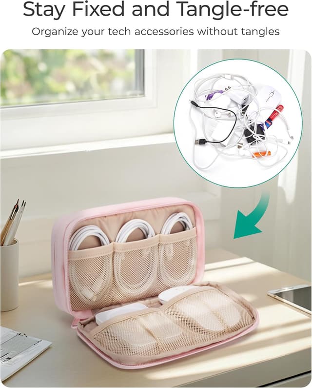 Detalle de bagsmart Damen Elektronik-Organizer-Tasche mit doppeltem Reißverschluss – wasserdichter Kabeltasche für Reise & Alltag