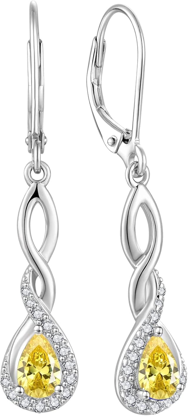 Detalle de FJ Damen Ohrringe mit Geburtsstein und 925 Sterling Silber Unendlichkeit – hängend