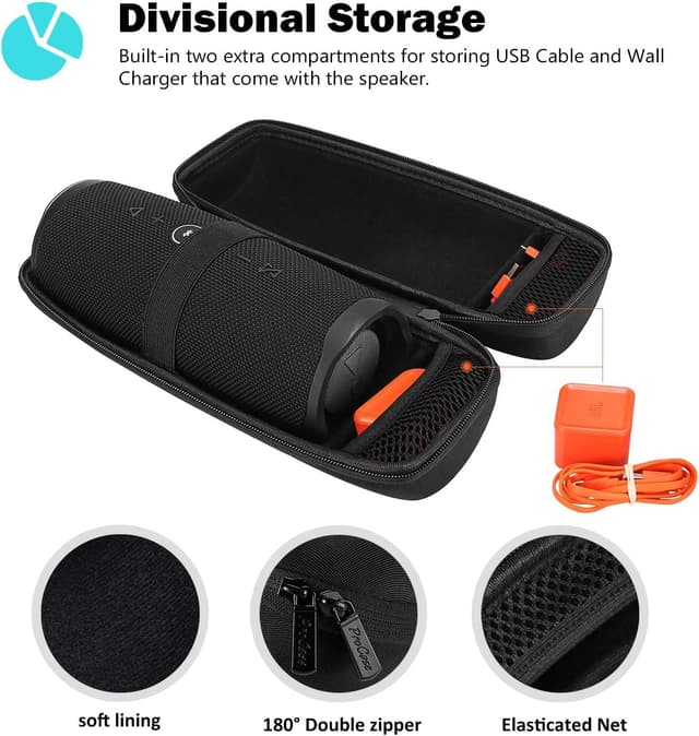Detalle 2 de ProCase EVA-Hartschalenhülle für JBL Charge 4 / Charge 5 (Reise-Tasche) – Schwarz