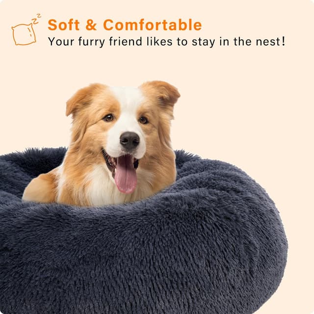 Detalle de HMTOPE orthopädisches rundes Hundebett 80 cm Ø – dunkelgrau, waschbarer Donut/Kuschelkorb